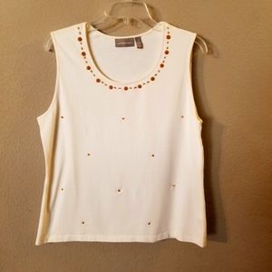 Croft & Barrow Womens Cream Colored Sleeveless Top Embellished w/ Beads Size XL